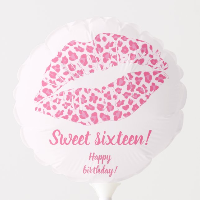 Pink Leopard Print Kiss - Sweet Sixteen Birthday Balloon (Front)