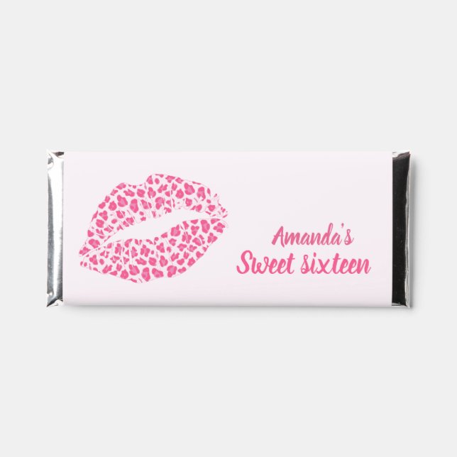 Pink Leopard Print Kiss - Sweet Sixteen Birthday Hershey Bar Favors (Front)