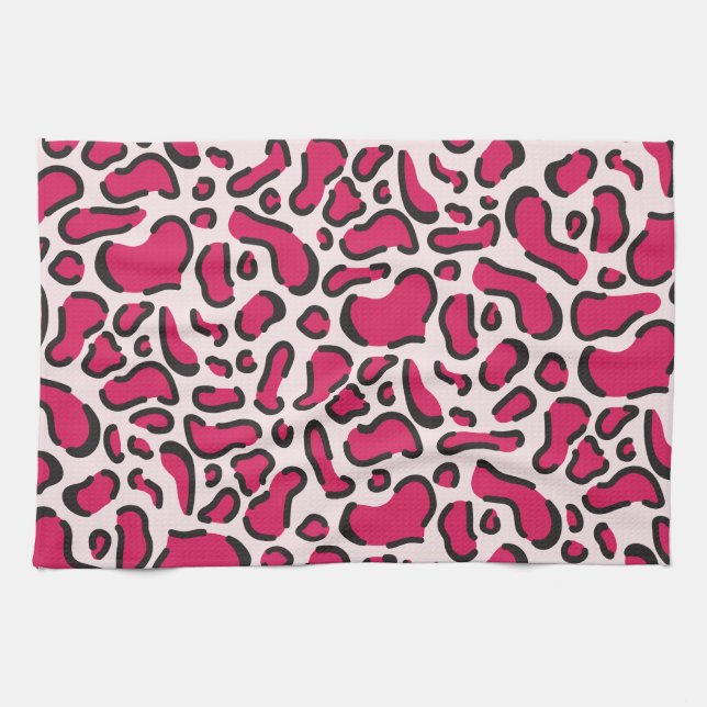 Pink leopard print kitchen towel (Horizontal)