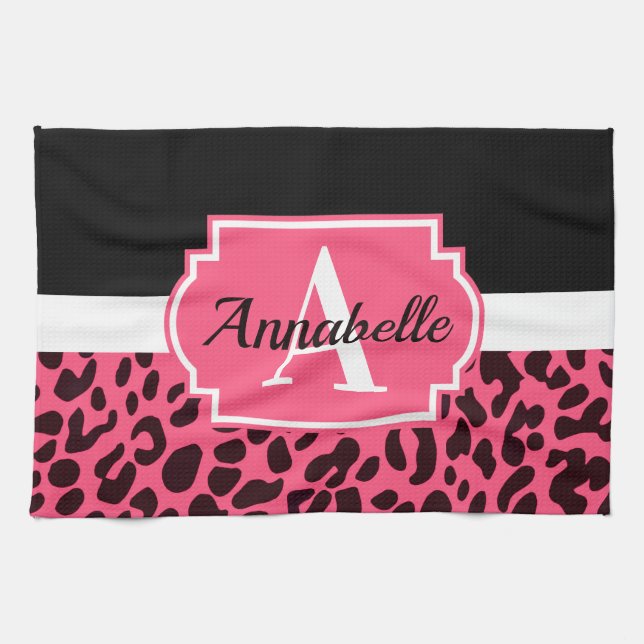 Pink Leopard Print Kitchen Towel (Horizontal)