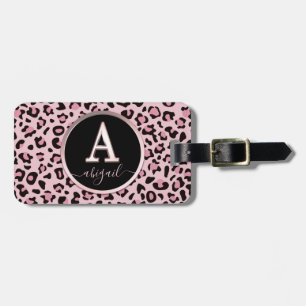 Pink Leopard Print Letter A Luggage Tag