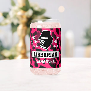Pink Leopard Print Librarian Name Can Glass