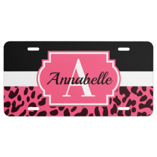 Pink Leopard Print License Plate