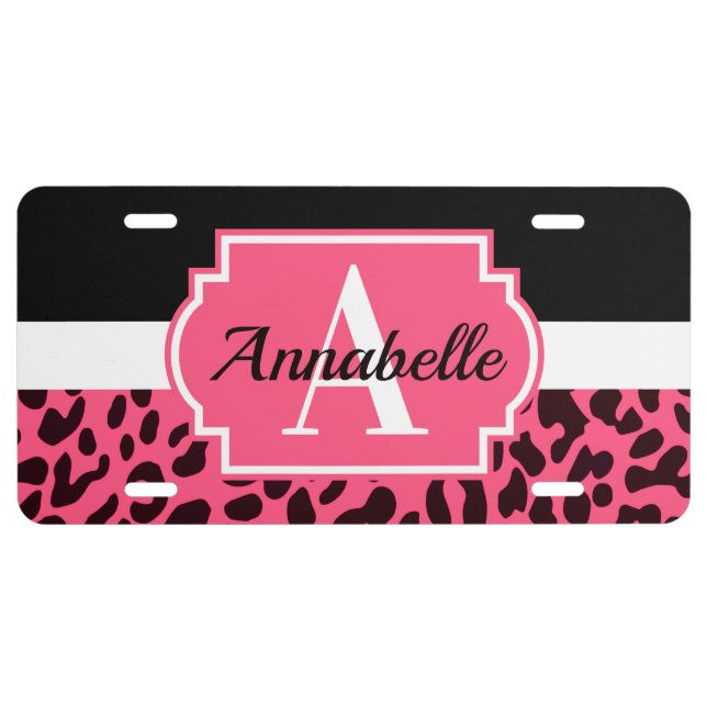Pink Leopard Print License Plate (Front)