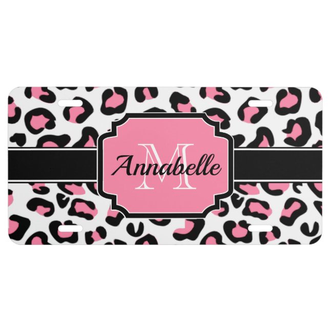 Pink Leopard Print License Plate (Front)