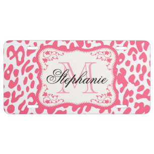 Pink Leopard Print License Plate