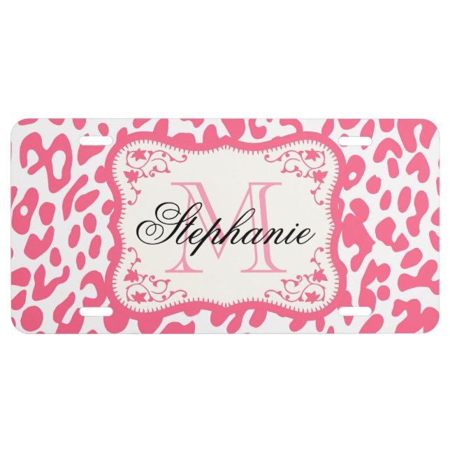 Pink Leopard Print License Plate (Front)