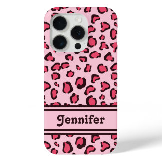 Pink Leopard Print Look-like With Custom Name iPhone 15 Pro Case