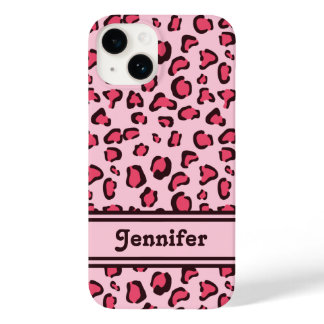 Pink Leopard Print Look-like With Custom Name Case-Mate iPhone 14 Case