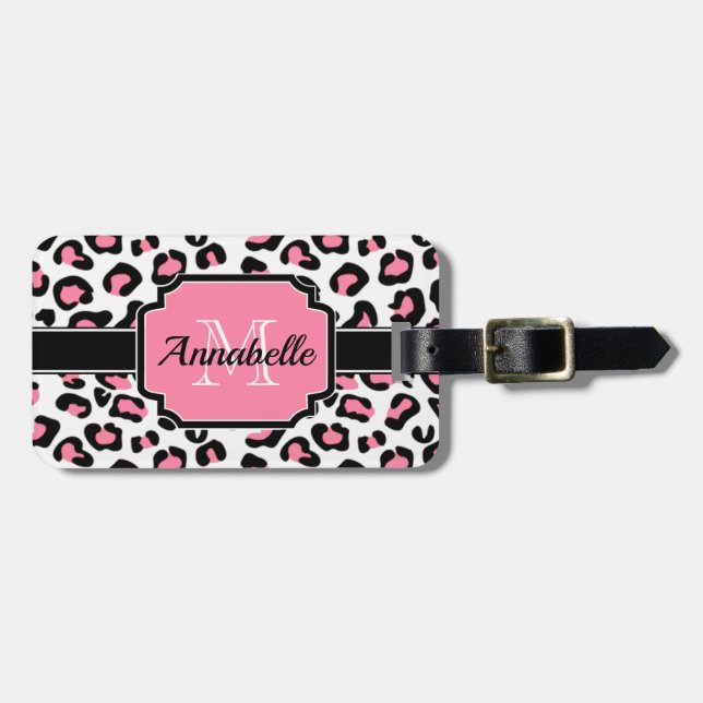 Pink Leopard Print Luggage Tag (Front Horizontal)
