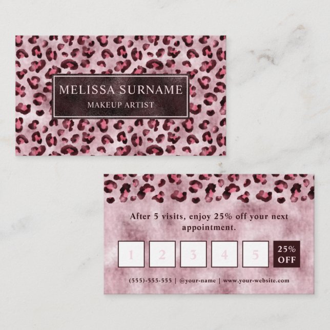 Pink Leopard Print Makeup Artist Loyalty Card (Front/Back)