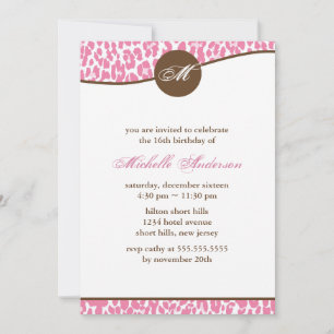 Pink Leopard Print Monogram Birthday Invitation