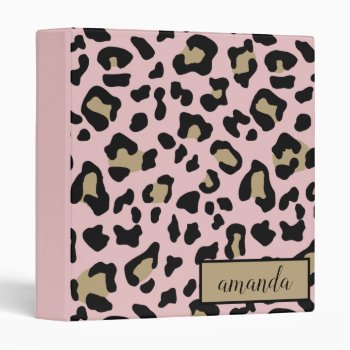 Pink Leopard Print Monogram Personalized Binder by coffeecatdesigns at Zazzle