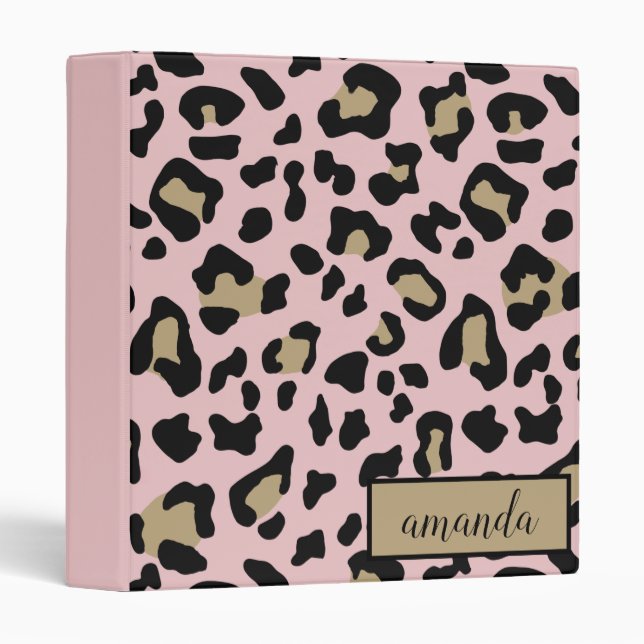 Pink Leopard Print Monogram Personalized Binder (Front/Spine)