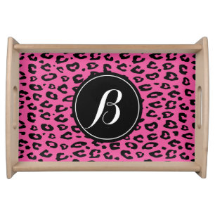 Pink leopard print monogram serving tray