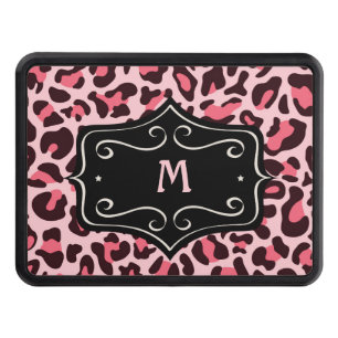 Pink Leopard Print Monogram Trailer Hitch Cover