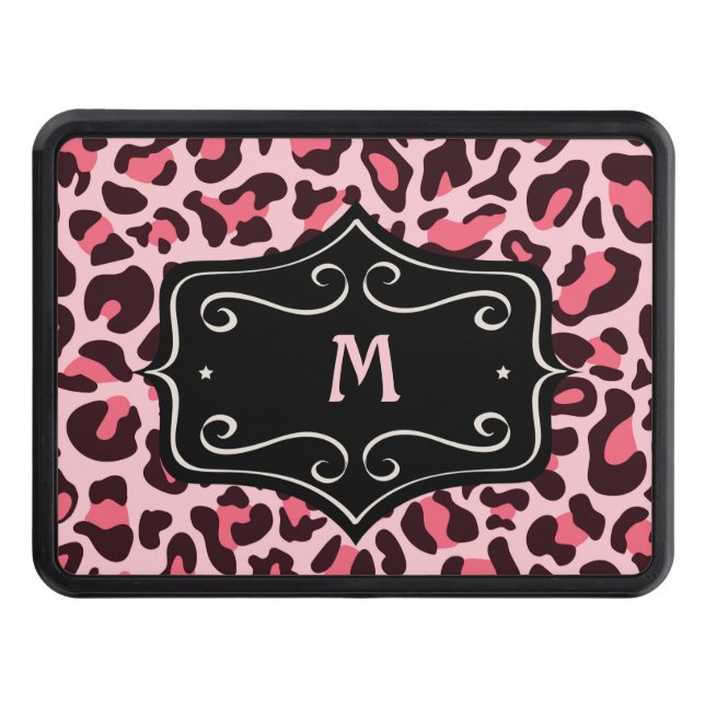 Pink Leopard Print Monogram Trailer Hitch Cover (Front)