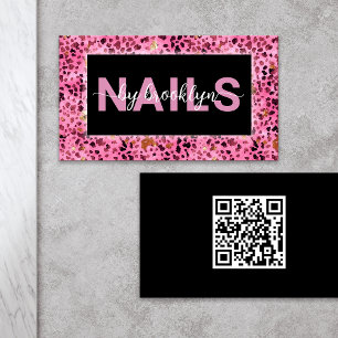 Pink Leopard Print Nails By QR Code Nail Tech Business Card