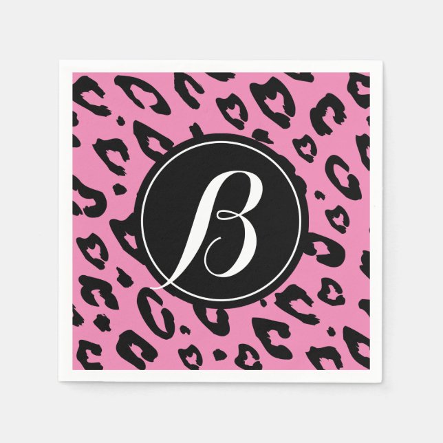 Pink leopard print napkins with custom monogram (Front)