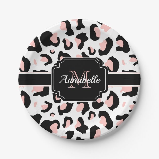 Pink Leopard Print Paper Plates (Front)