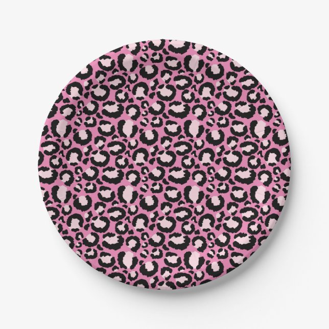 Pink Leopard Print Paper Plates (Front)