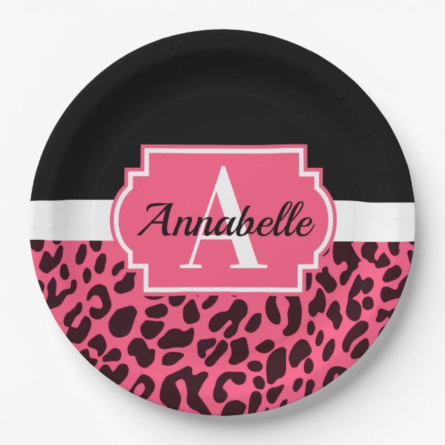 Pink Leopard Print Paper Plates (Front)