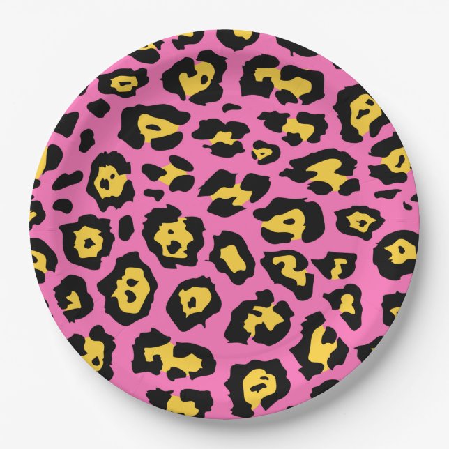 Pink Leopard Print Paper Plates (Front)