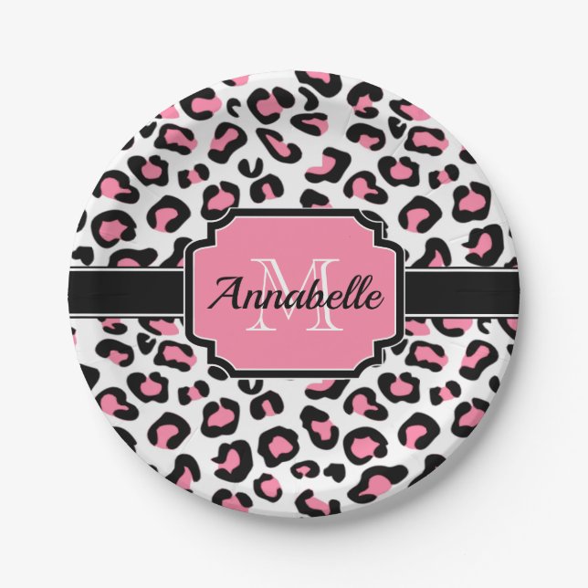 Pink Leopard Print Paper Plates (Front)