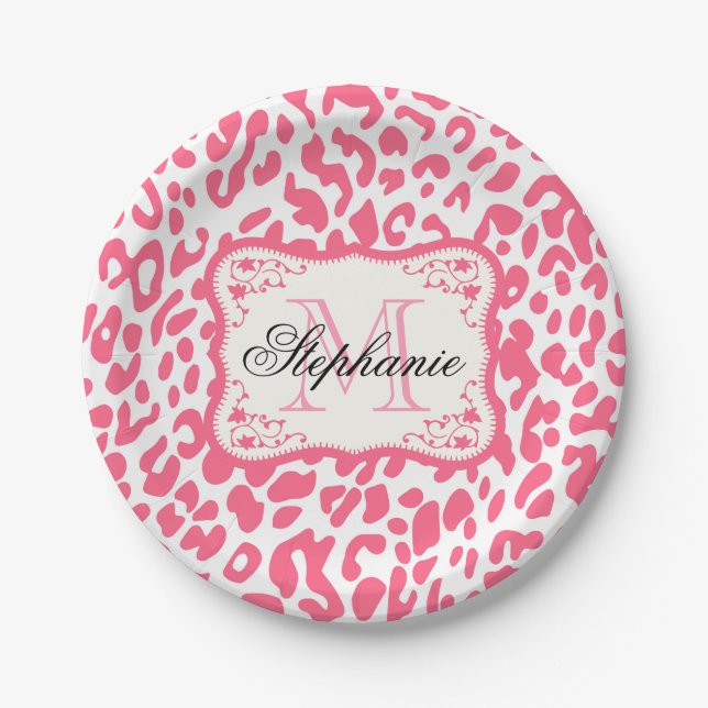 Pink Leopard Print Paper Plates (Front)