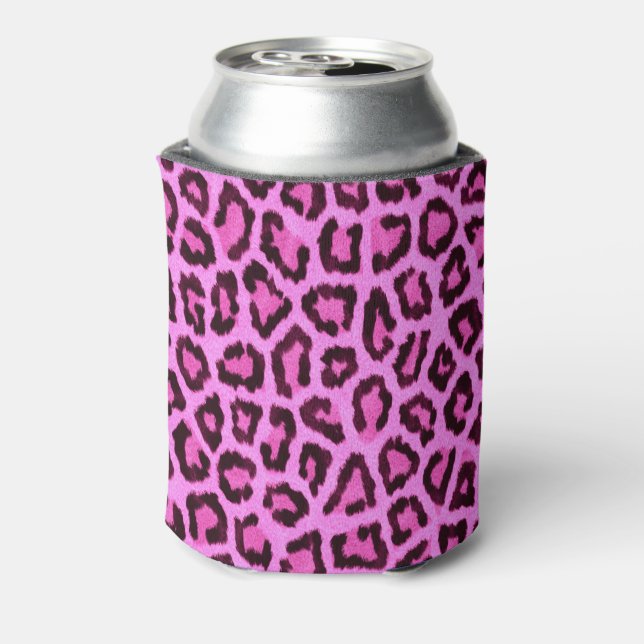 Pink leopard print pattern can cooler (Can Back)
