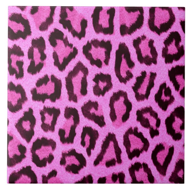 Pink leopard print pattern ceramic tile (Front)