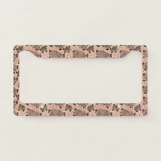 Pink Leopard Print Pattern – Chic Animal License Plate Frame (Front)