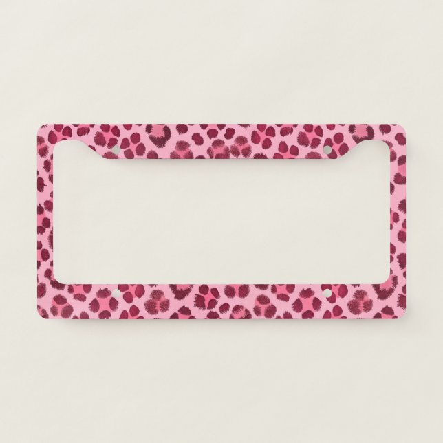 Pink Leopard Print Pattern License Plate Frame (Front)