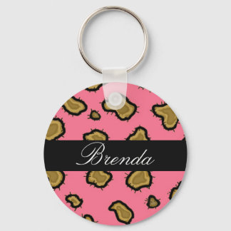 Pink Leopard Print Personalized Key Chain