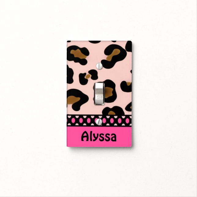 Pink Leopard Print Personalized Light Switch Cover (In Situ)