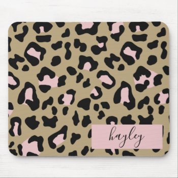 Pink Leopard Print Personalized Mouse Pad by coffeecatdesigns at Zazzle