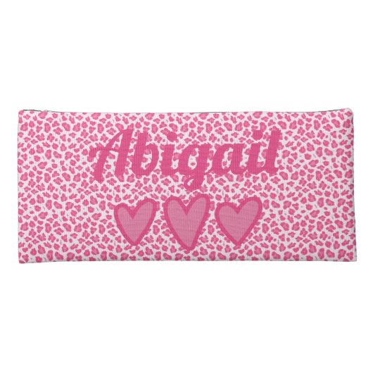 Pink Leopard Print - Personalized Pencil Case (Back)