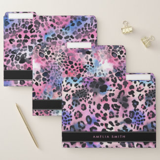 Pink Leopard Print Personalized Set File Folders