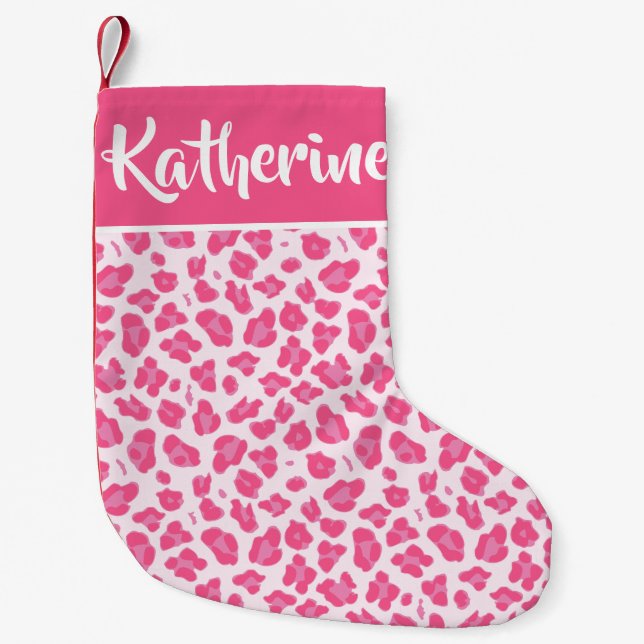 Pink Leopard Print - Personalized Small Christmas Stocking (Front)