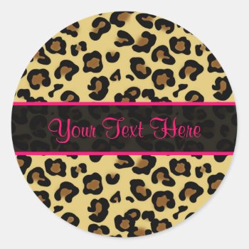 Pink Leopard Print Personalized Stickers by mybabytee at Zazzle