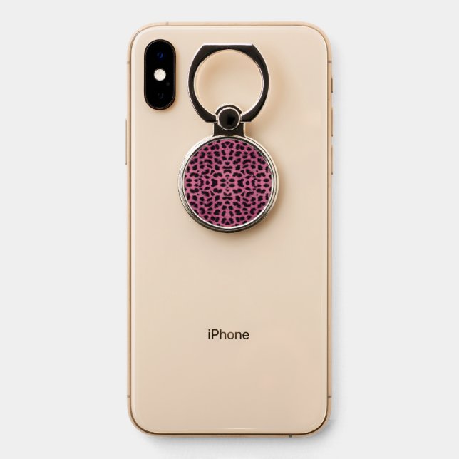 Pink Leopard Print Phone Ring Stand (On Phone)