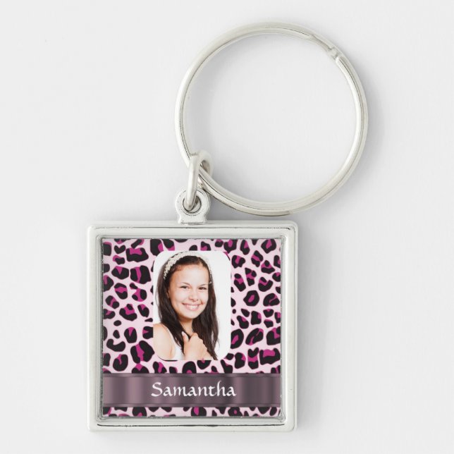 Pink leopard print photo template keychain (Front)