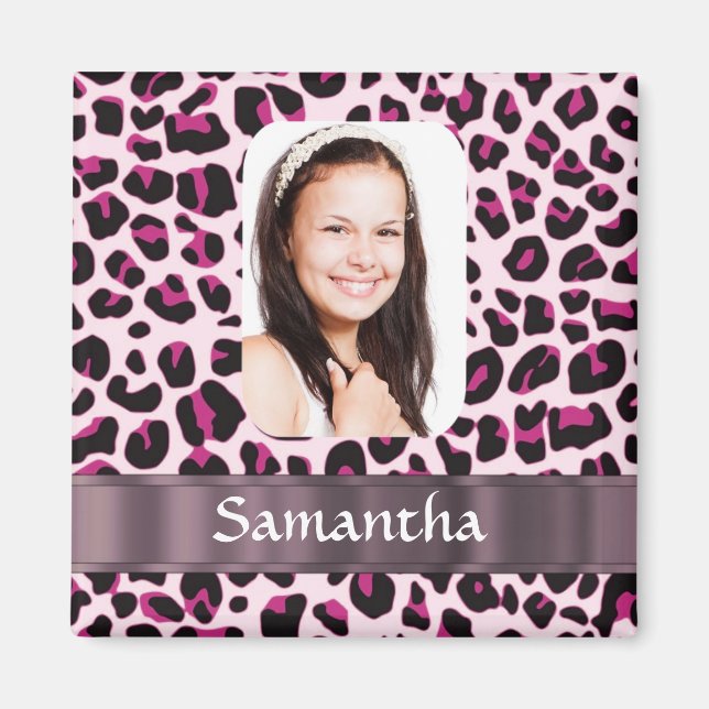 Pink leopard print photo template magnet (Front)