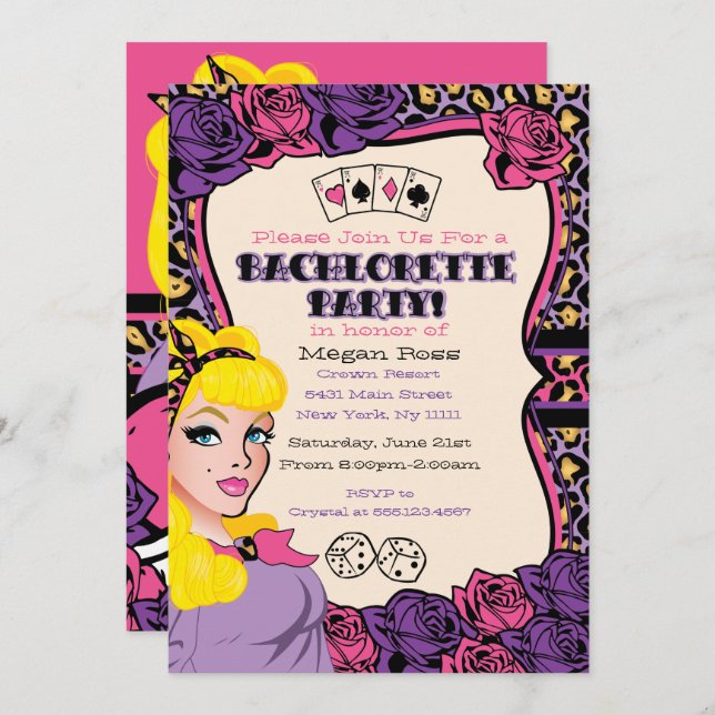 Pink Leopard Print, Pin-up Party Invitations (Front/Back)