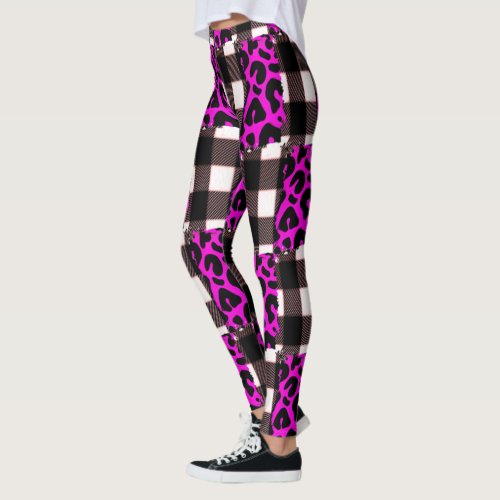 Pink leopard print plaid All_Over_Print Leggings