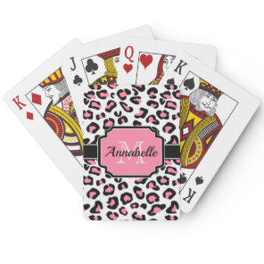 Pink Leopard Print Poker Cards