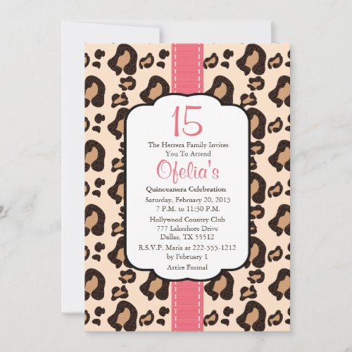 Pink Leopard Print Quinceanera Invitations
