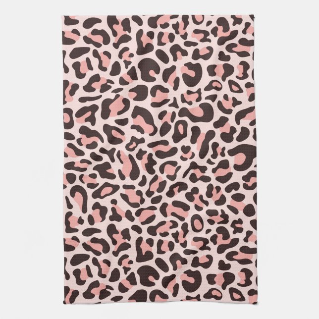 Pink Leopard Print Retro Kitchen Towel (Vertical)