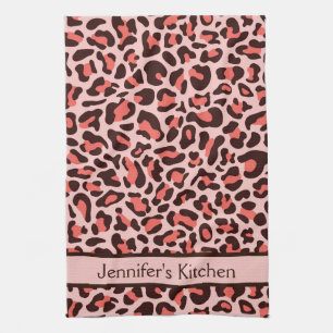 Pink Leopard Print Retro Kitchen Towel