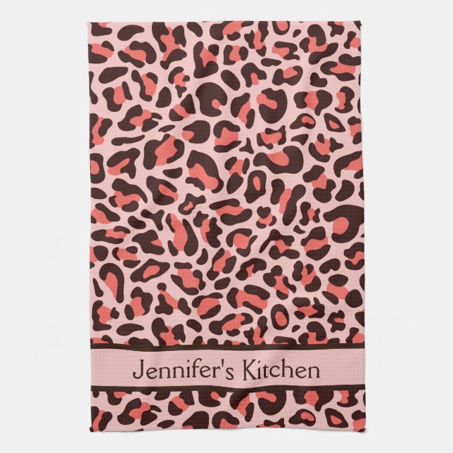 Pink Leopard Print Retro Kitchen Towel (Vertical)